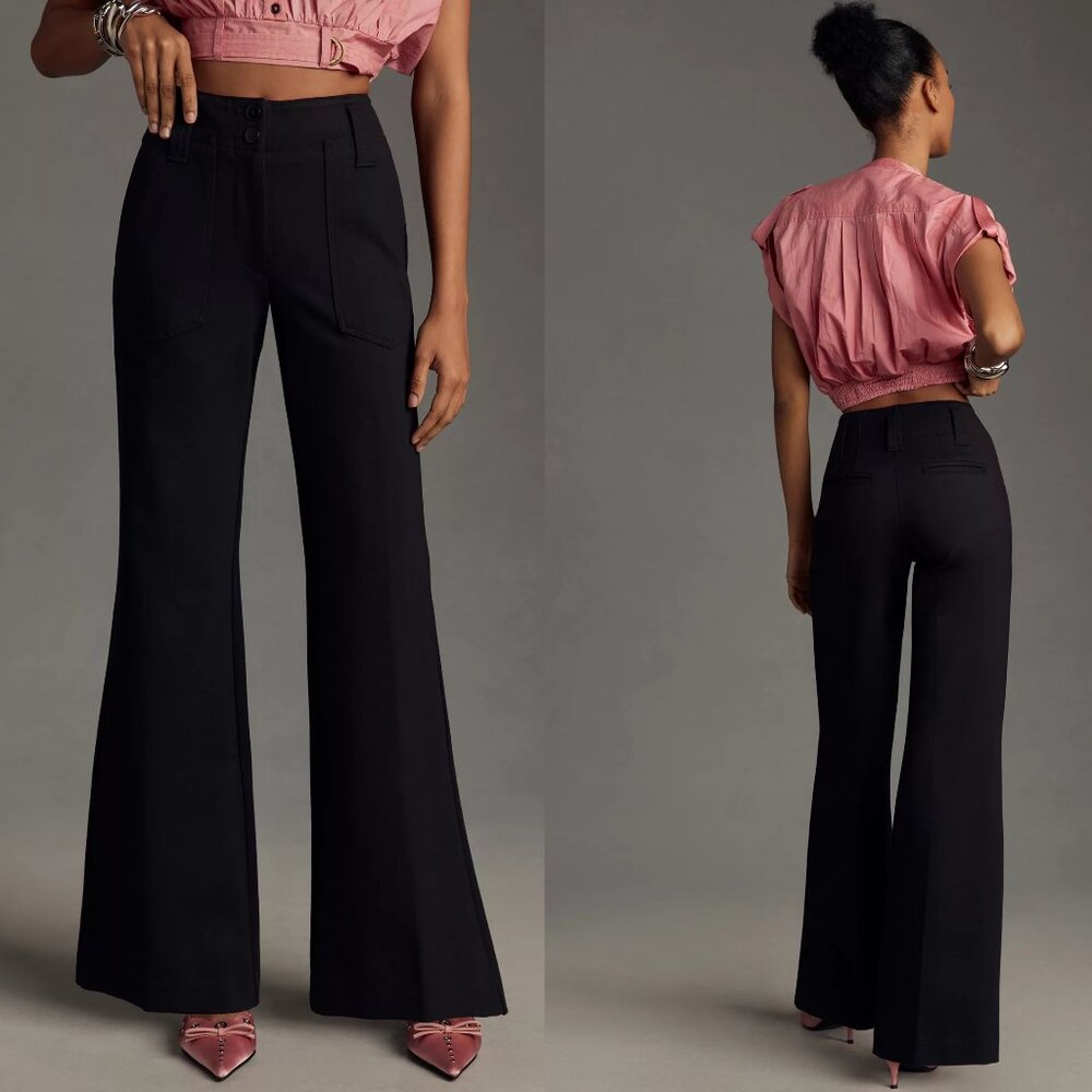 Anthropologie The Naomi Ponte Wide-Leg Flare Pants by Maeve size 0 black